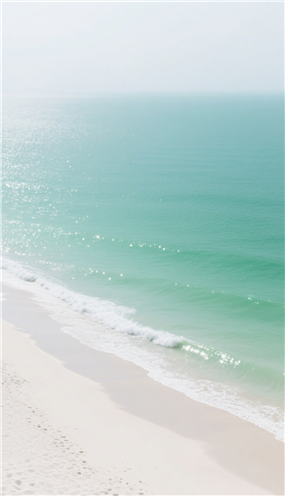 雾气朦胧白色沙滩大海风景图片